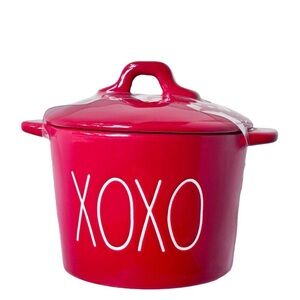 NEW Rae Dunn Mini Crock Pot Red XOXO Two Handles Valentine Love Crockpot